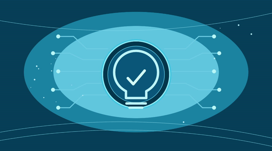 A glowing lightbulb with a checkmark at the center of a circuit board